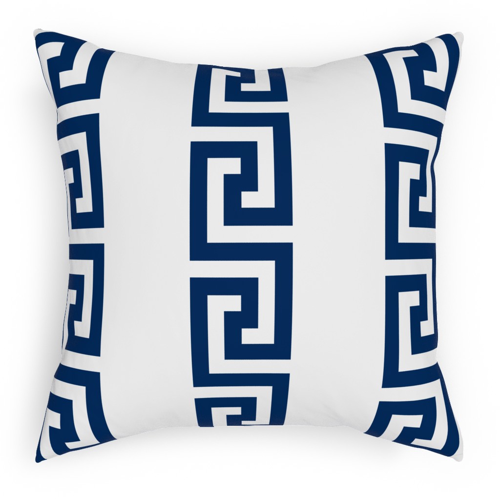 Greek Key - Navy Pillow, Woven, White, 18x18, Double Sided, Blue