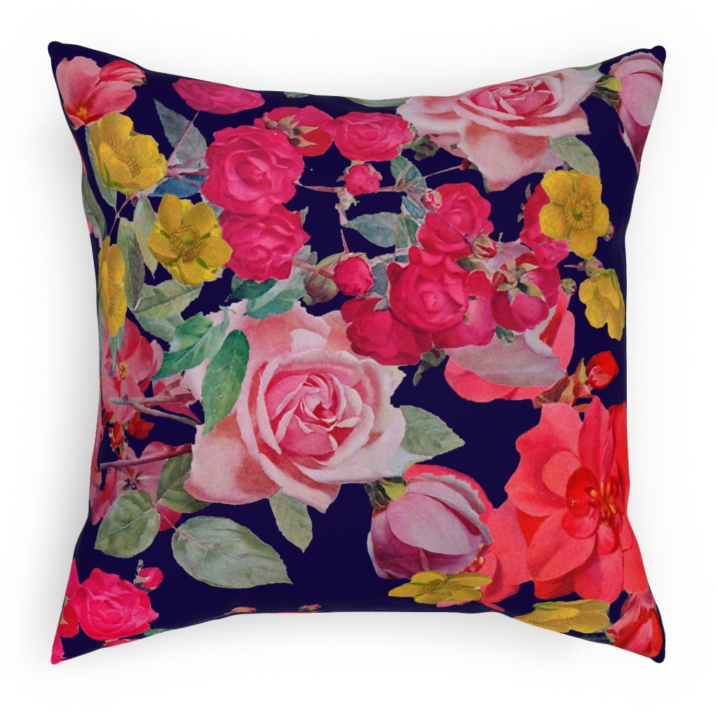 Antique Floral Print - Multi Pillow, Woven, White, 18x18, Double Sided, Multicolor