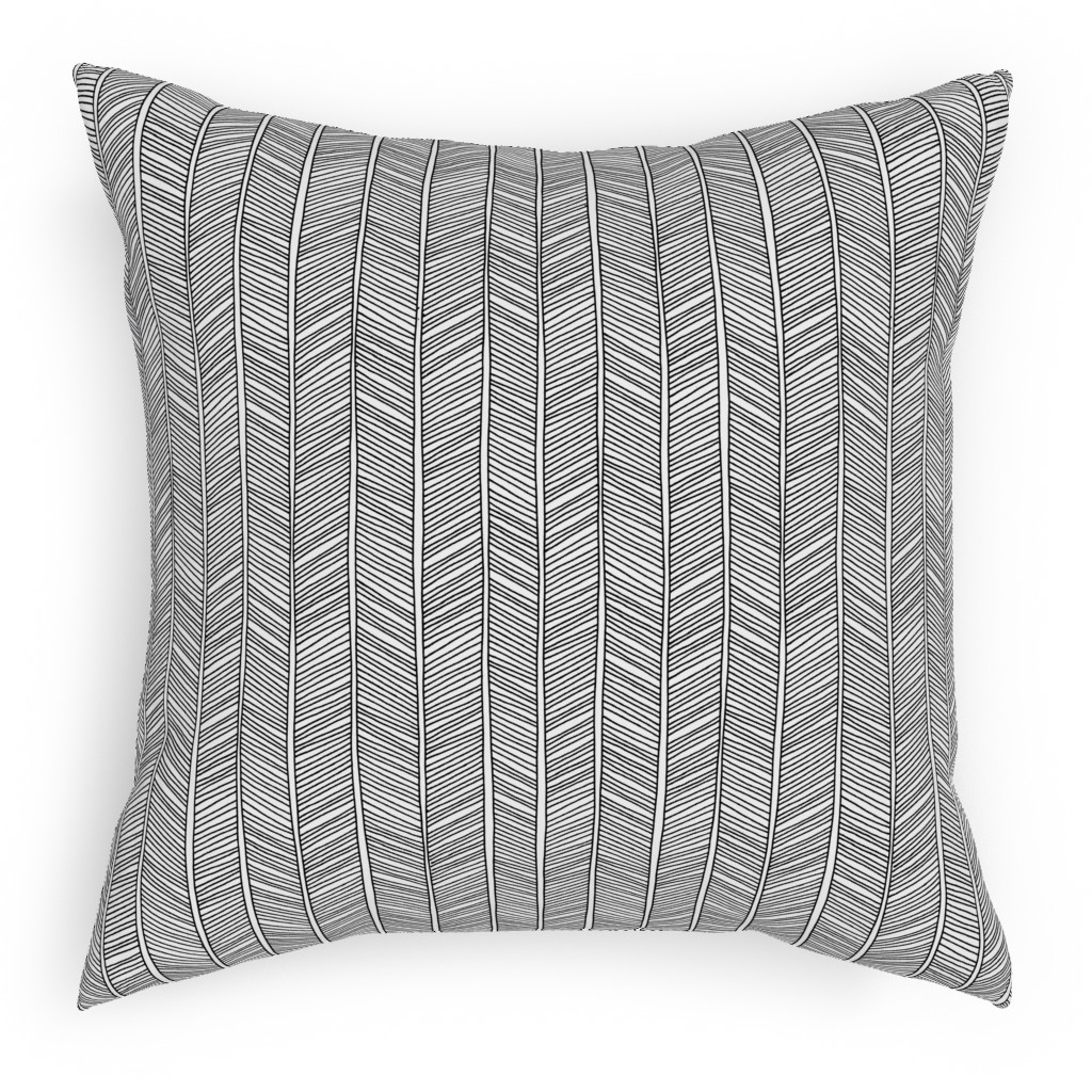 Vines + Lines - Neutral Pillow, Woven, White, 18x18, Double Sided, Black