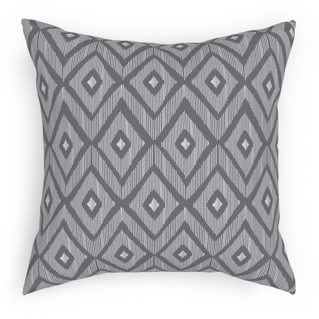 Ikat Pillow, Woven, White, 18x18, Double Sided, Gray, Slate