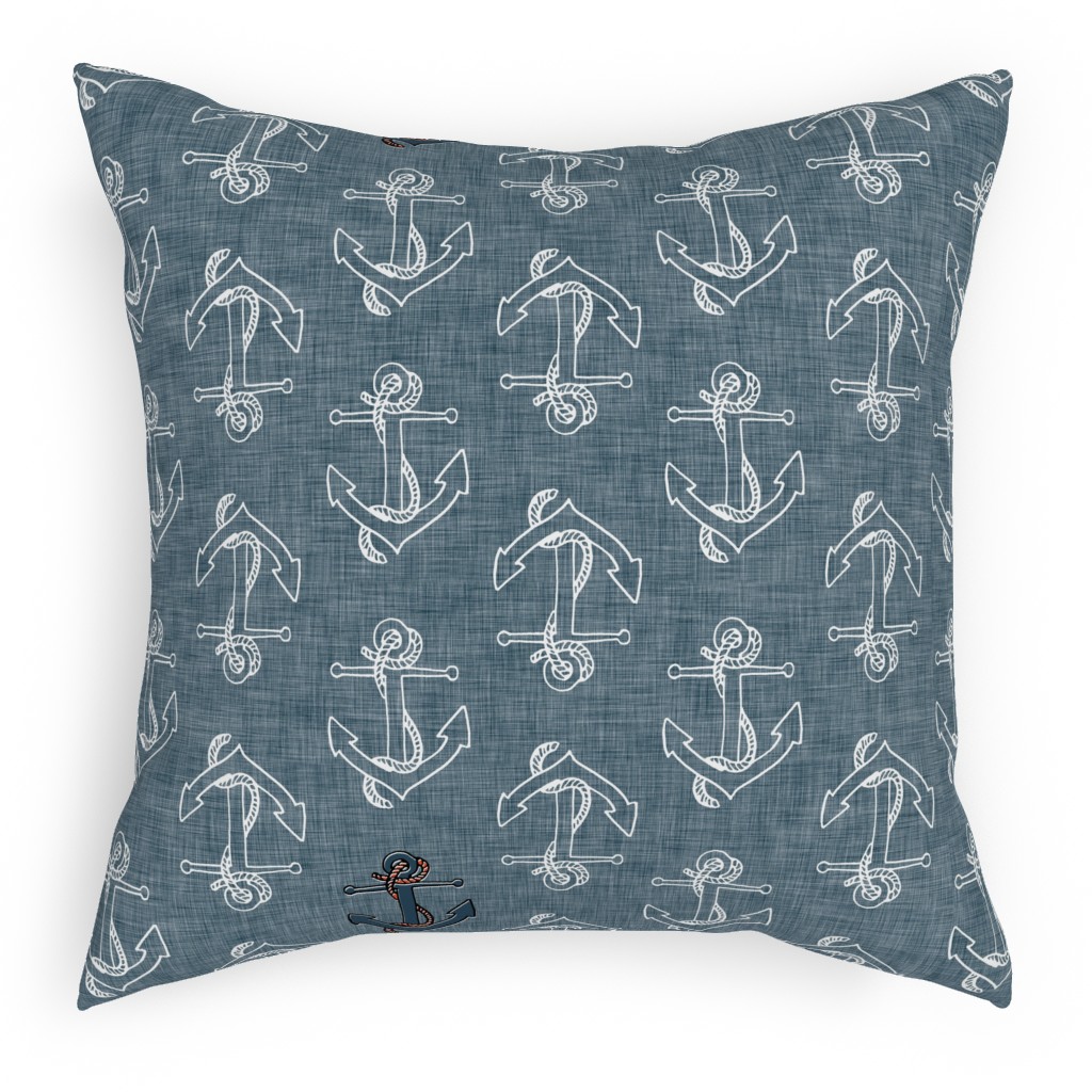 Anchors Away - Textured Blue Pillow, Woven, White, 18x18, Double Sided, Blue, True Blue