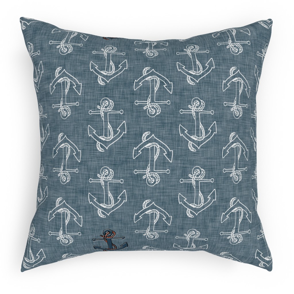 Anchors Away - Textured Blue Pillow, Woven, White, 18x18, Double Sided, Blue