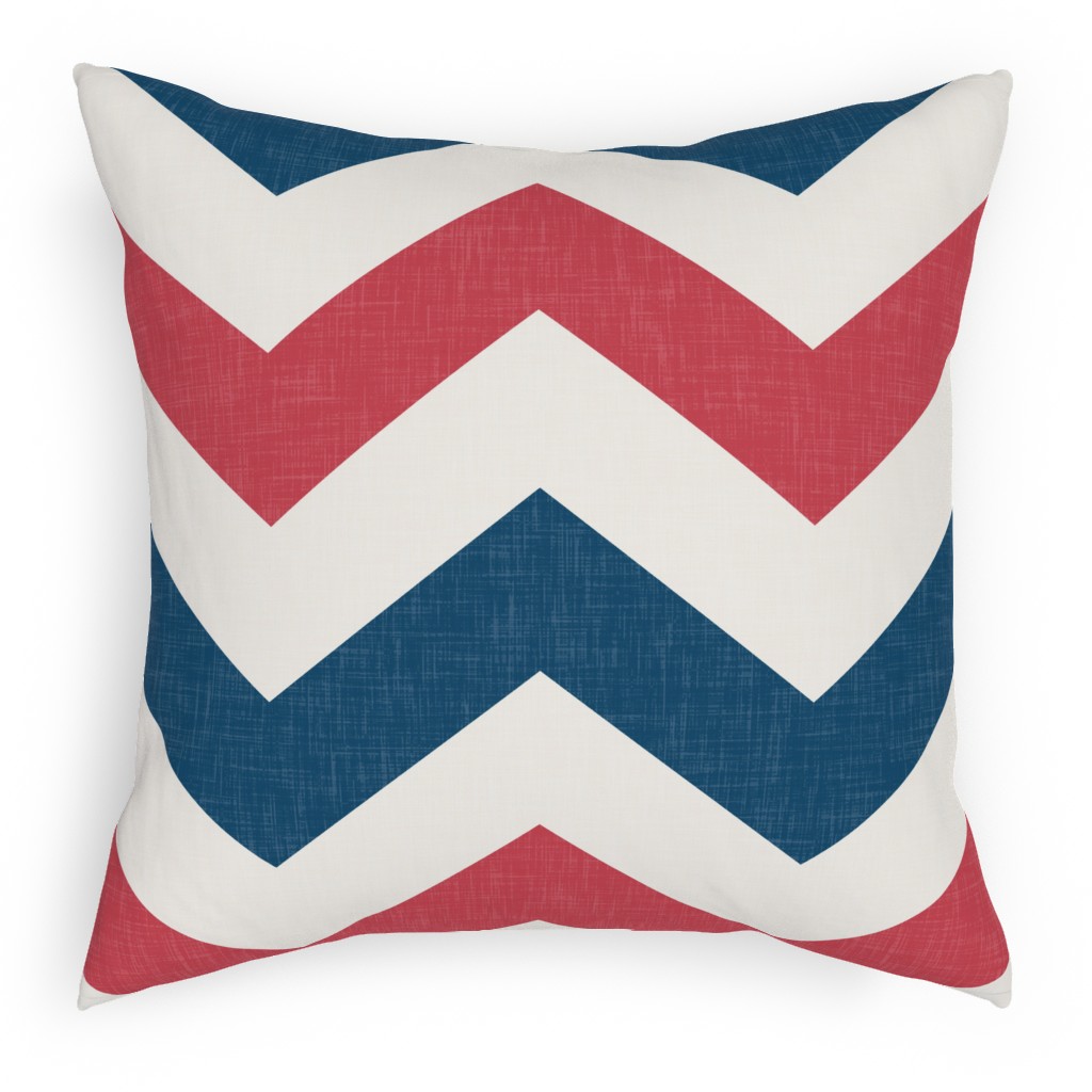 Bold Chevron - Red and Blue Pillow, Woven, White, 18x18, Double Sided, Multicolor
