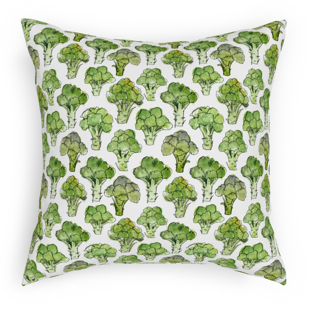 Broccoli - Green Pillow, Woven, White, 18x18, Double Sided, Green