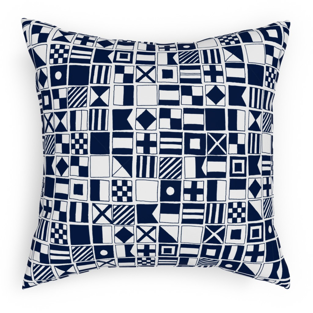 Sailing Flags - Navy Blue Pillow, Woven, White, 18x18, Double Sided, Blue