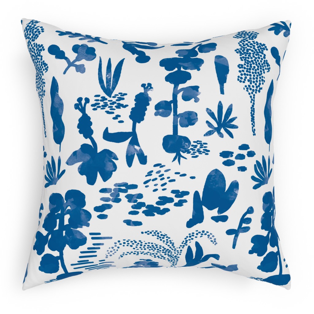Blue and White Garden Pillow, Woven, White, 18x18, Double Sided, Blue