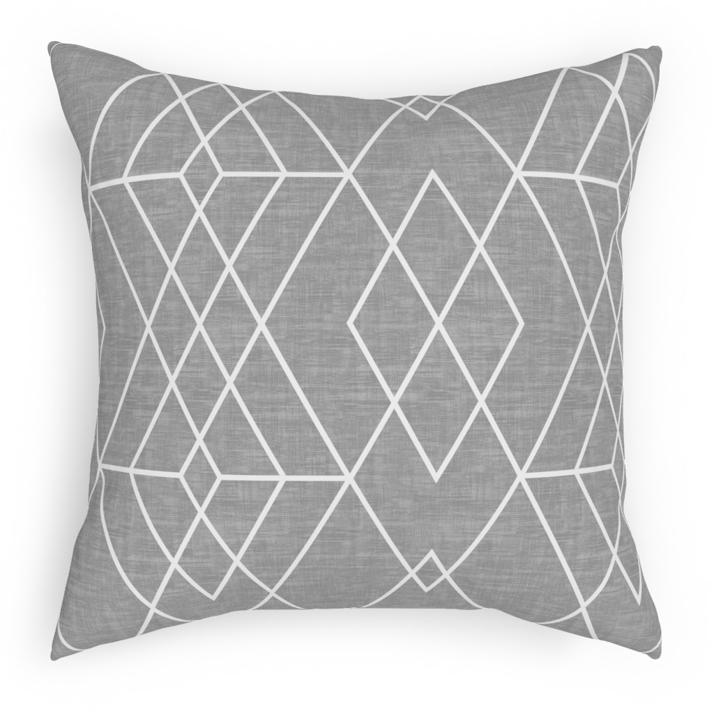 Geometric Grid - Gray Pillow, Woven, White, 18x18, Double Sided, Gray