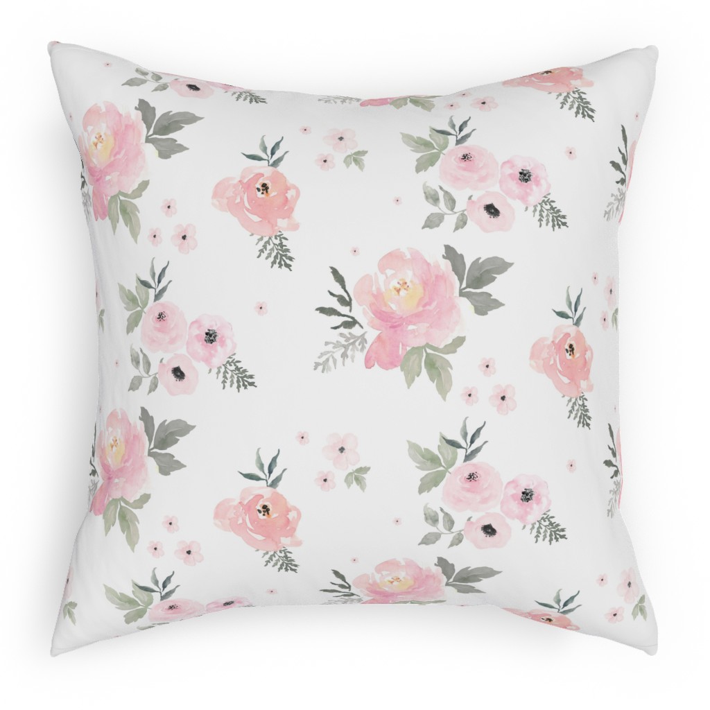 Sweet Blush Roses - Pink Pillow, Woven, White, 18x18, Double Sided, Pink