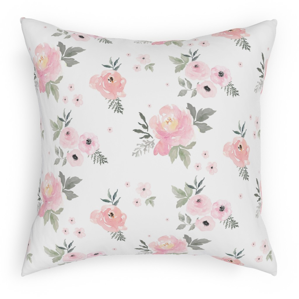 Sweet Blush Roses - Pink Pillow, Woven, White, 18x18, Double Sided, Pink, Bright Pink