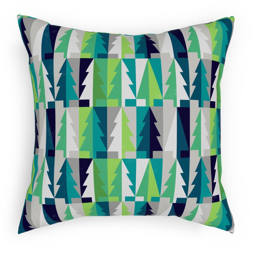 Winter Pine Tree Forest - Green Pillow, Woven, White, 18x18, Double Sided, Green, Classic Green