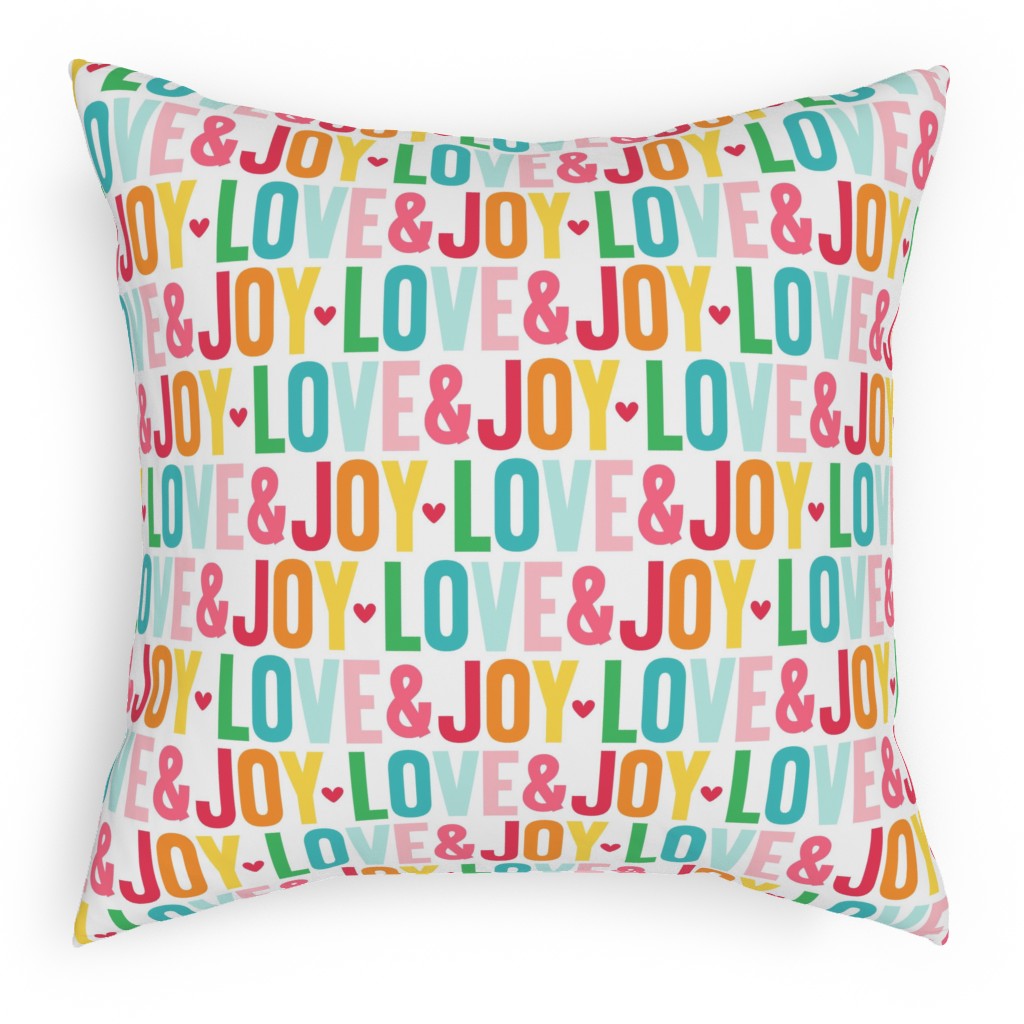 Love and Joy Colorful Christmas Pillow, Woven, White, 18x18, Double Sided, Multicolor