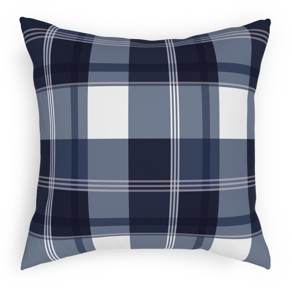 Navy Blue Plaid Pillow, Woven, White, 18x18, Double Sided, Blue, True Blue