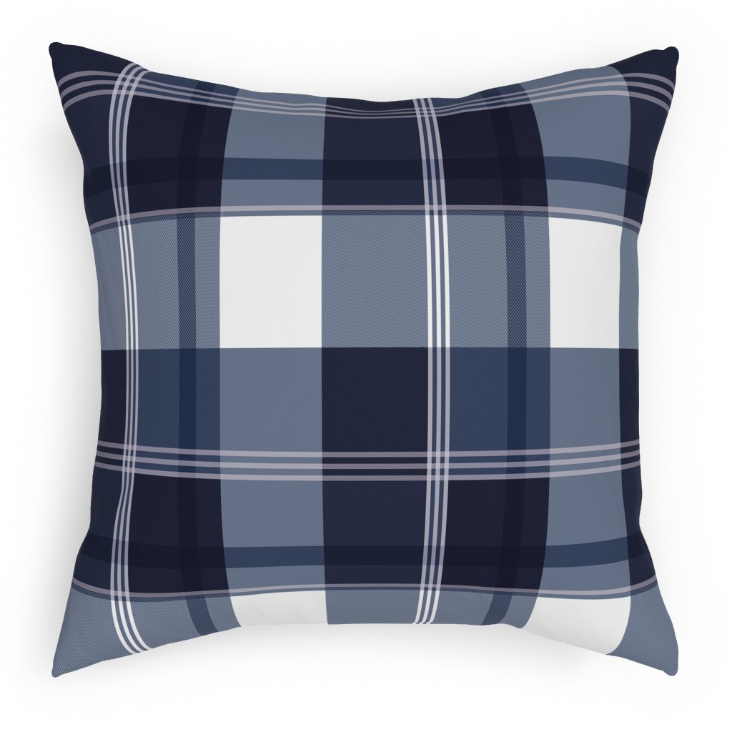 Navy Blue Plaid Pillow, Woven, White, 18x18, Double Sided, Blue