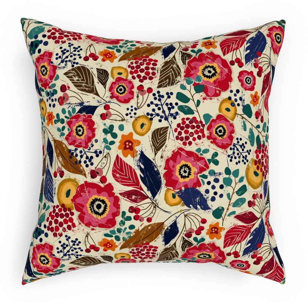 Botanical Block Print Pillow, Woven, White, 18x18, Double Sided, Multicolor