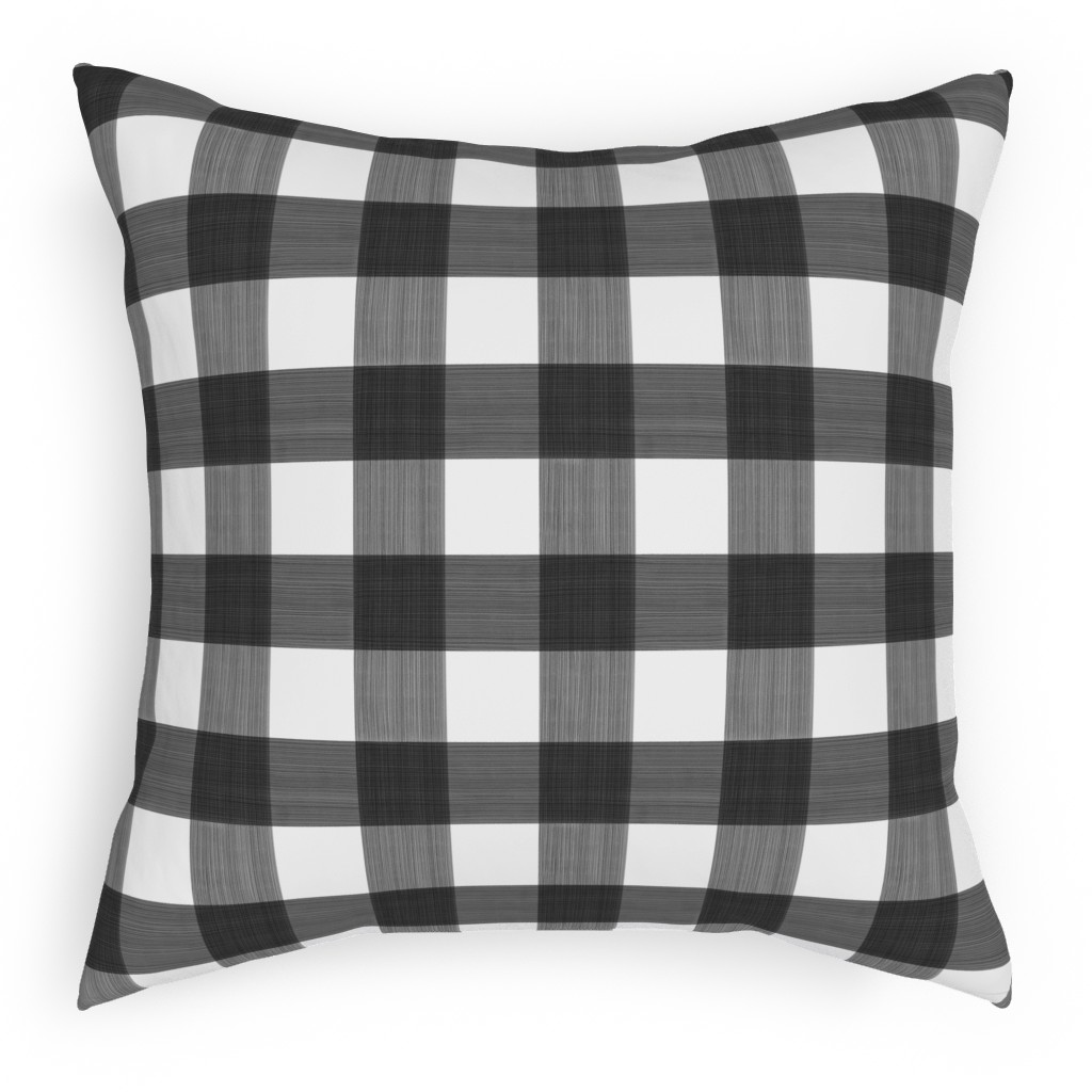 Cross Hatch Plaid Pillow, Woven, White, 18x18, Double Sided, Black, Metal