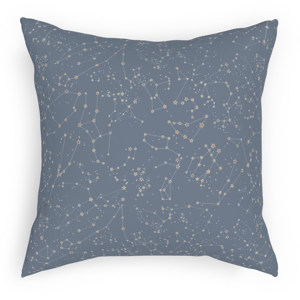 Constellations - Grey With Gold Stars Pillow, Woven, White, 18x18, Double Sided, Gray