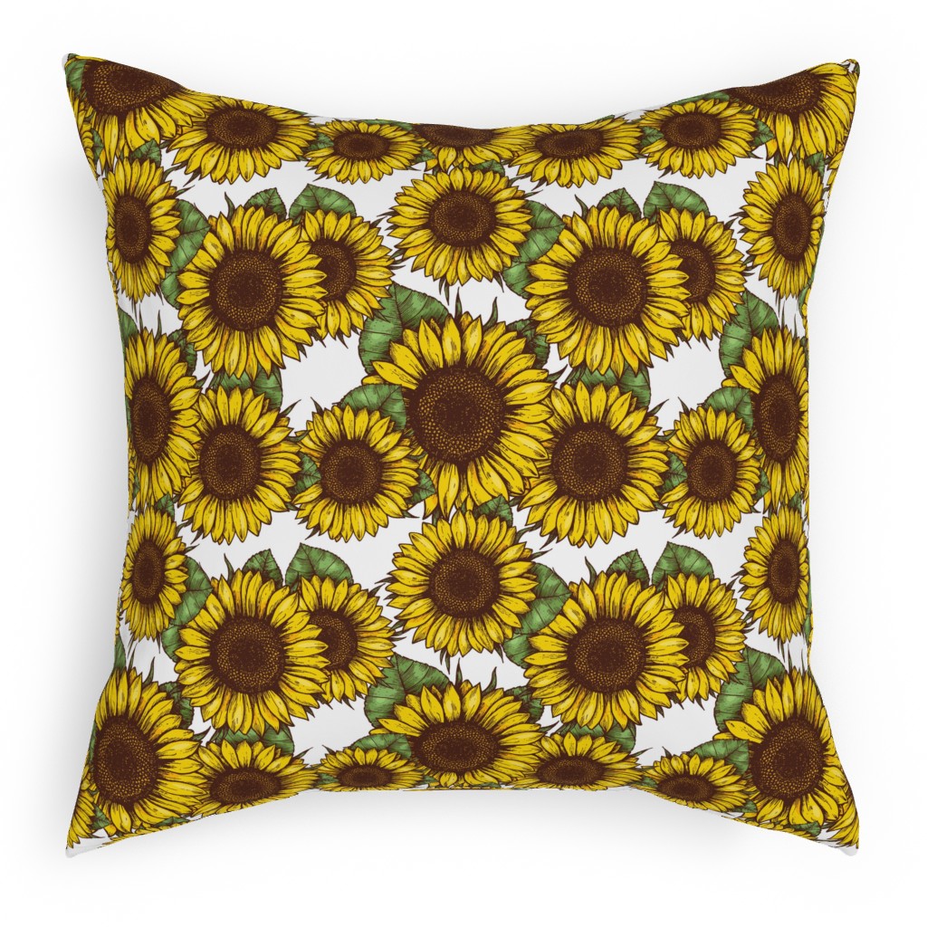 Sunflowers Pillow, Woven, White, 18x18, Double Sided, Yellow, Classic Yellow