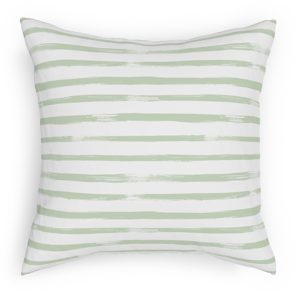 Sage and White Stripes Pillow, Woven, White, 18x18, Double Sided, Green