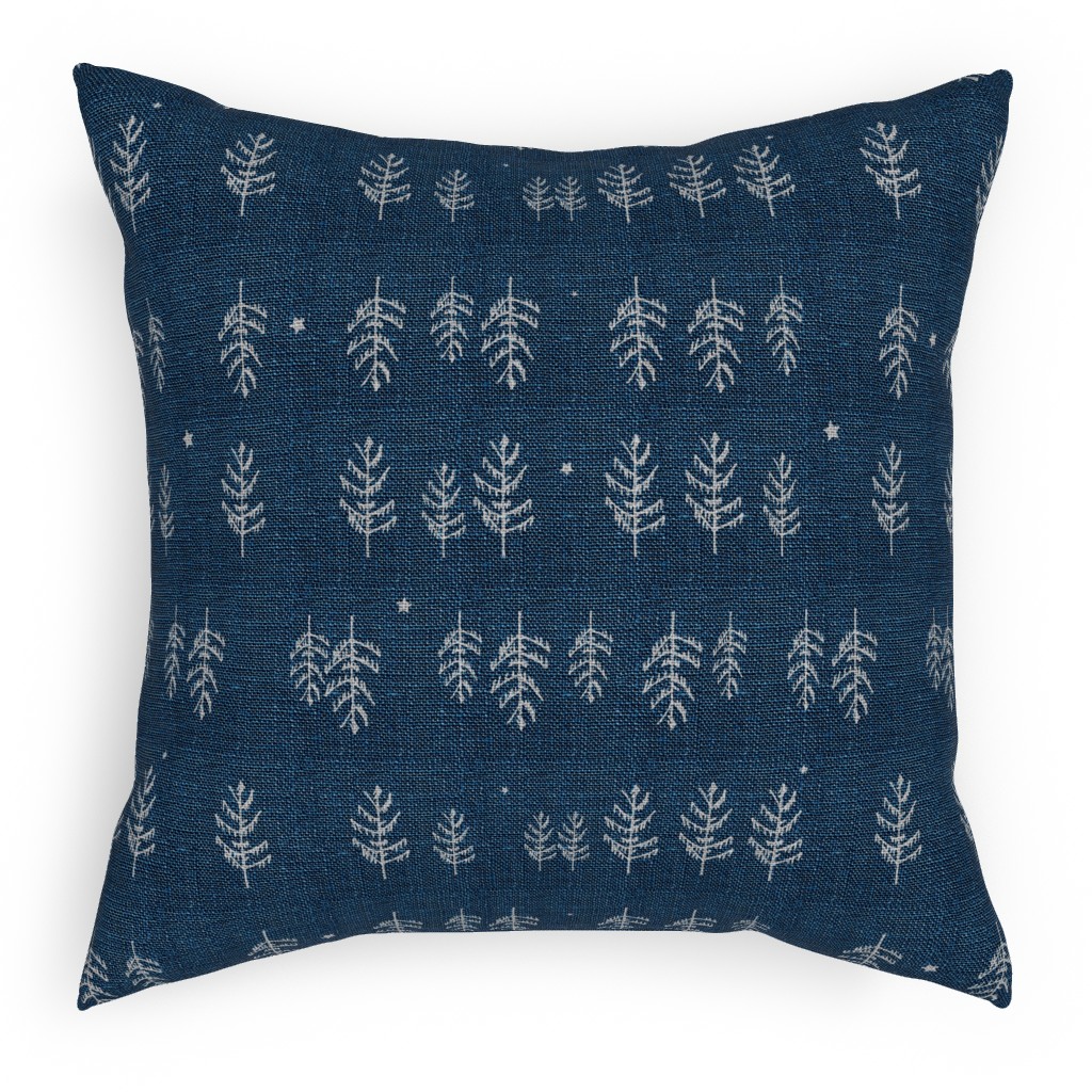 Arctic Night Forest - Navy Pillow, Woven, White, 18x18, Double Sided, Blue
