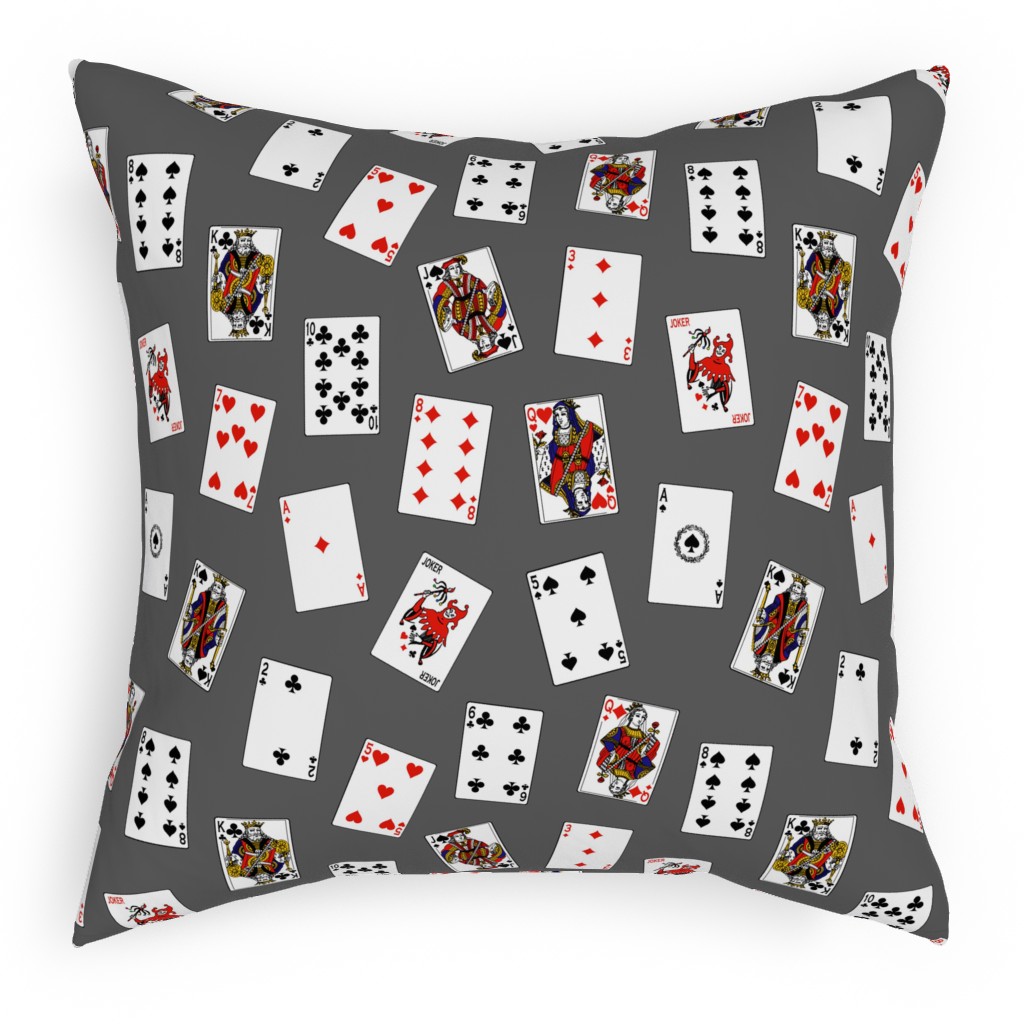 Scattered Playing Cards Pillow, Woven, White, 18x18, Double Sided, Gray, Slate