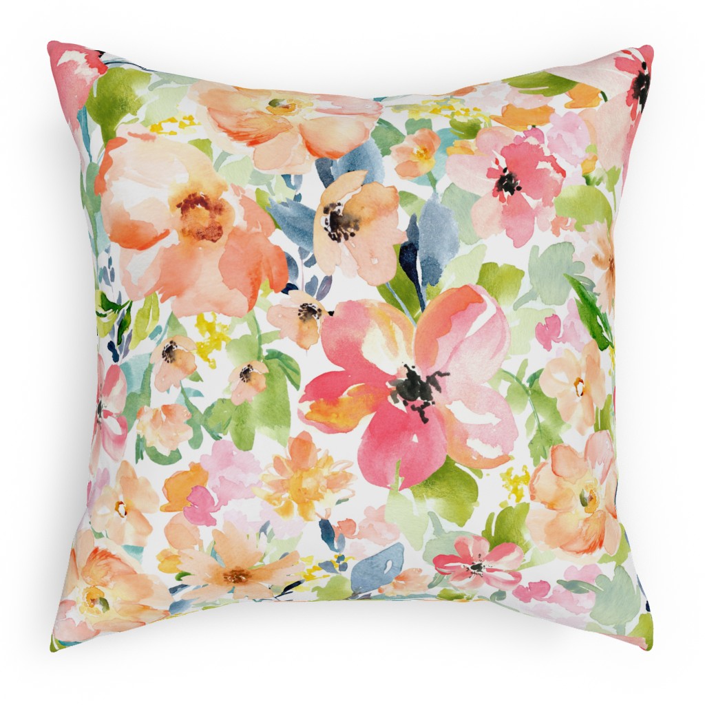Floral Love Print Pillow, Woven, White, 18x18, Double Sided, Multicolor