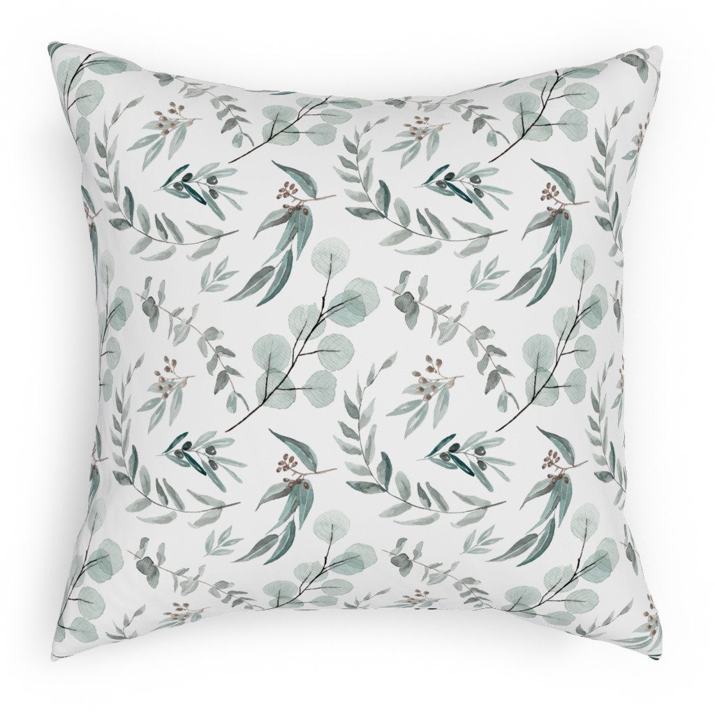 Eucalyptus Leaves Pillow, Woven, White, 18x18, Double Sided, Green, Classic Green