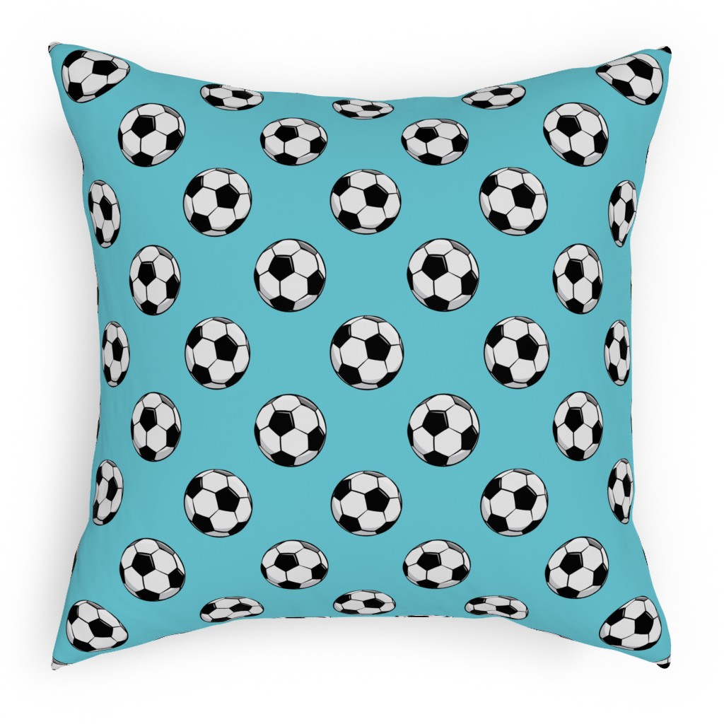 Soccer Balls Pillow, Woven, White, 18x18, Double Sided, Blue, Paradise