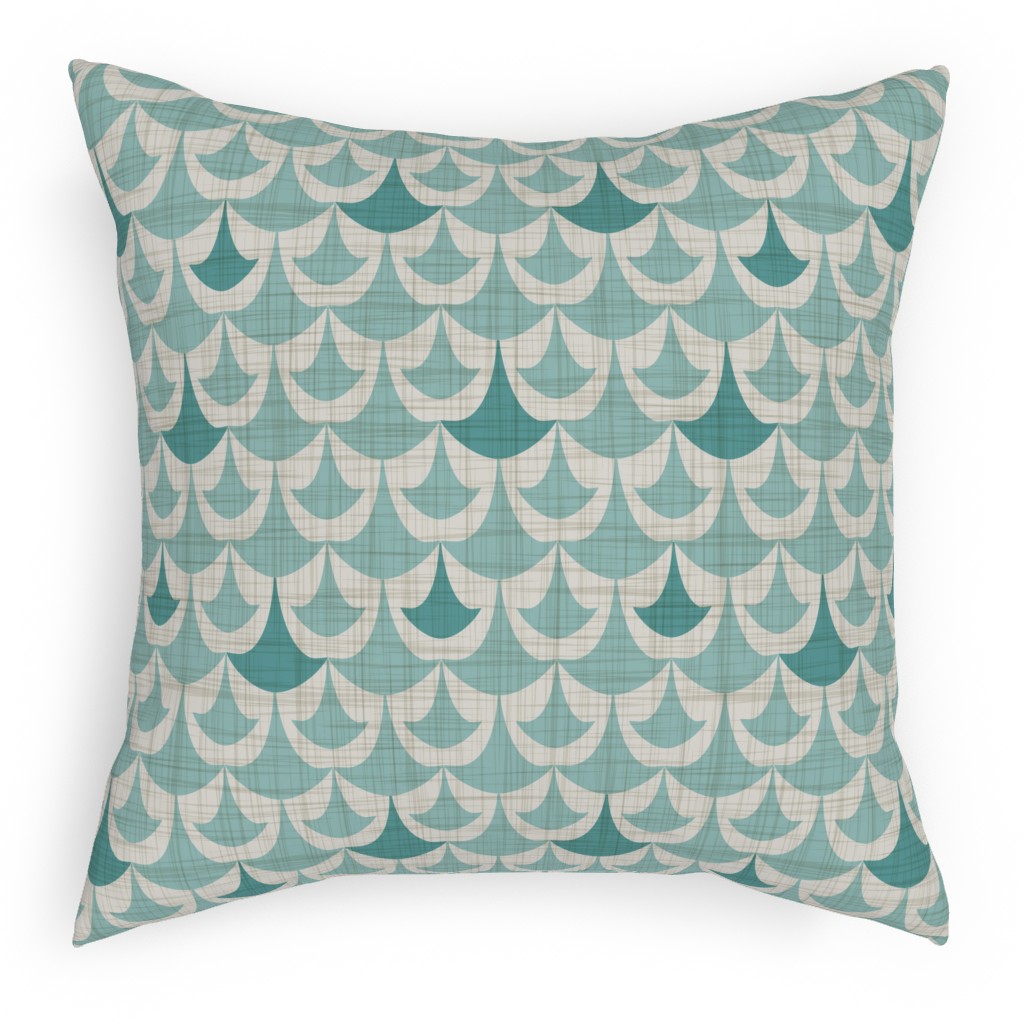 Rhapsody - Beige and Teal Pillow, Woven, White, 18x18, Double Sided, Green