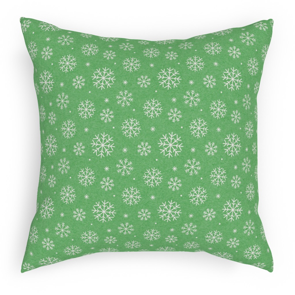 Snowflakes on Mottled Green Pillow, Woven, White, 18x18, Double Sided, Green, Classic Green