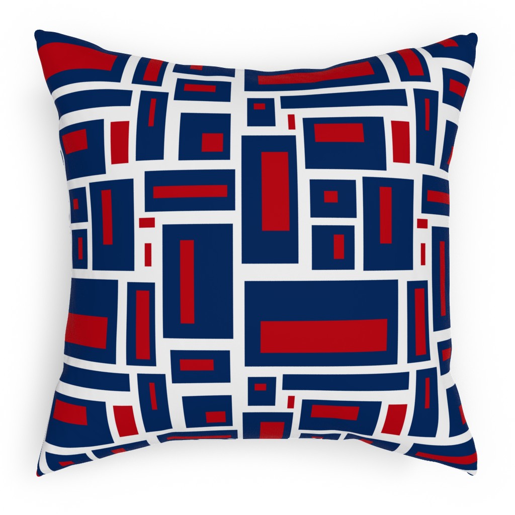 Geometric Rectangles in Red, White and Blue Pillow, Woven, White, 18x18, Double Sided, Blue