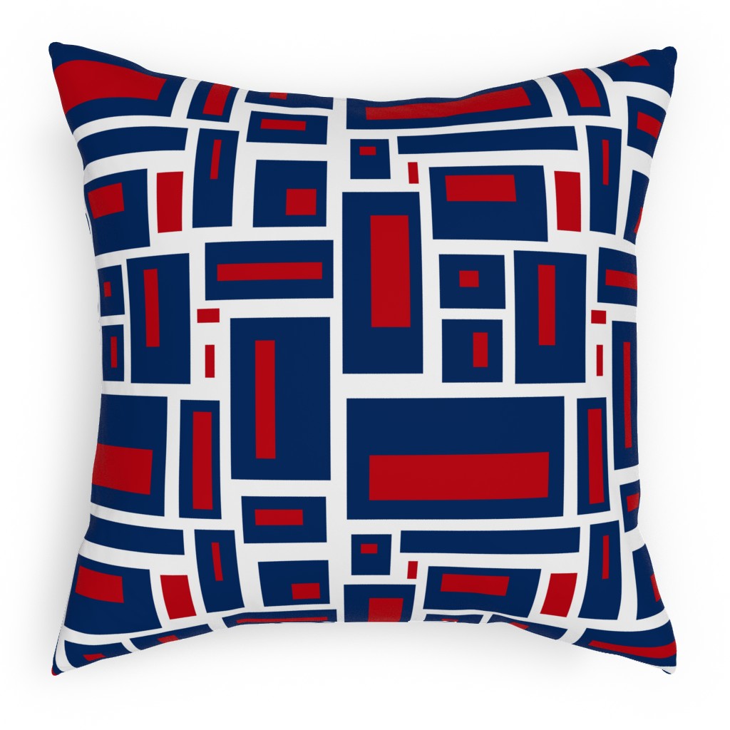 Geometric Rectangles in Red, White and Blue Pillow, Woven, White, 18x18, Double Sided, Blue, True Blue