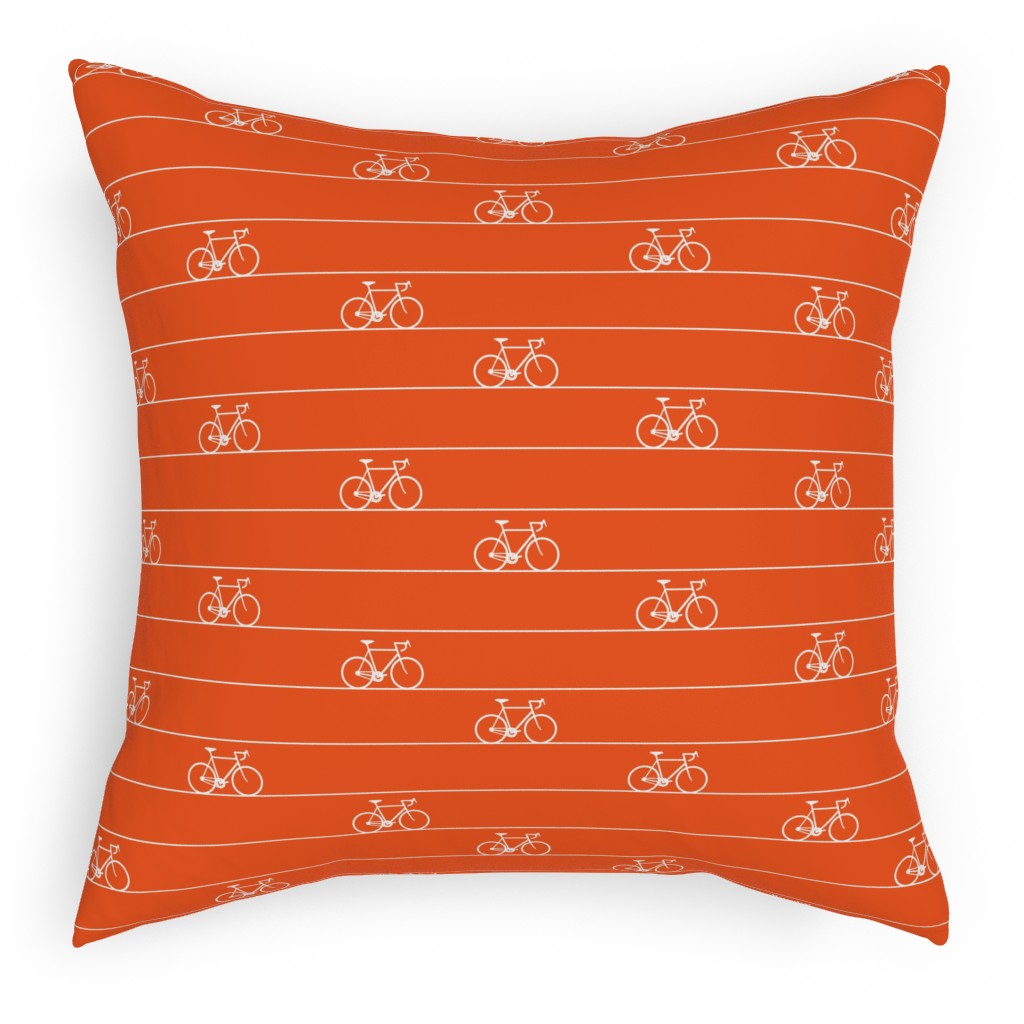 Biking Pillow, Woven, White, 18x18, Double Sided, Orange