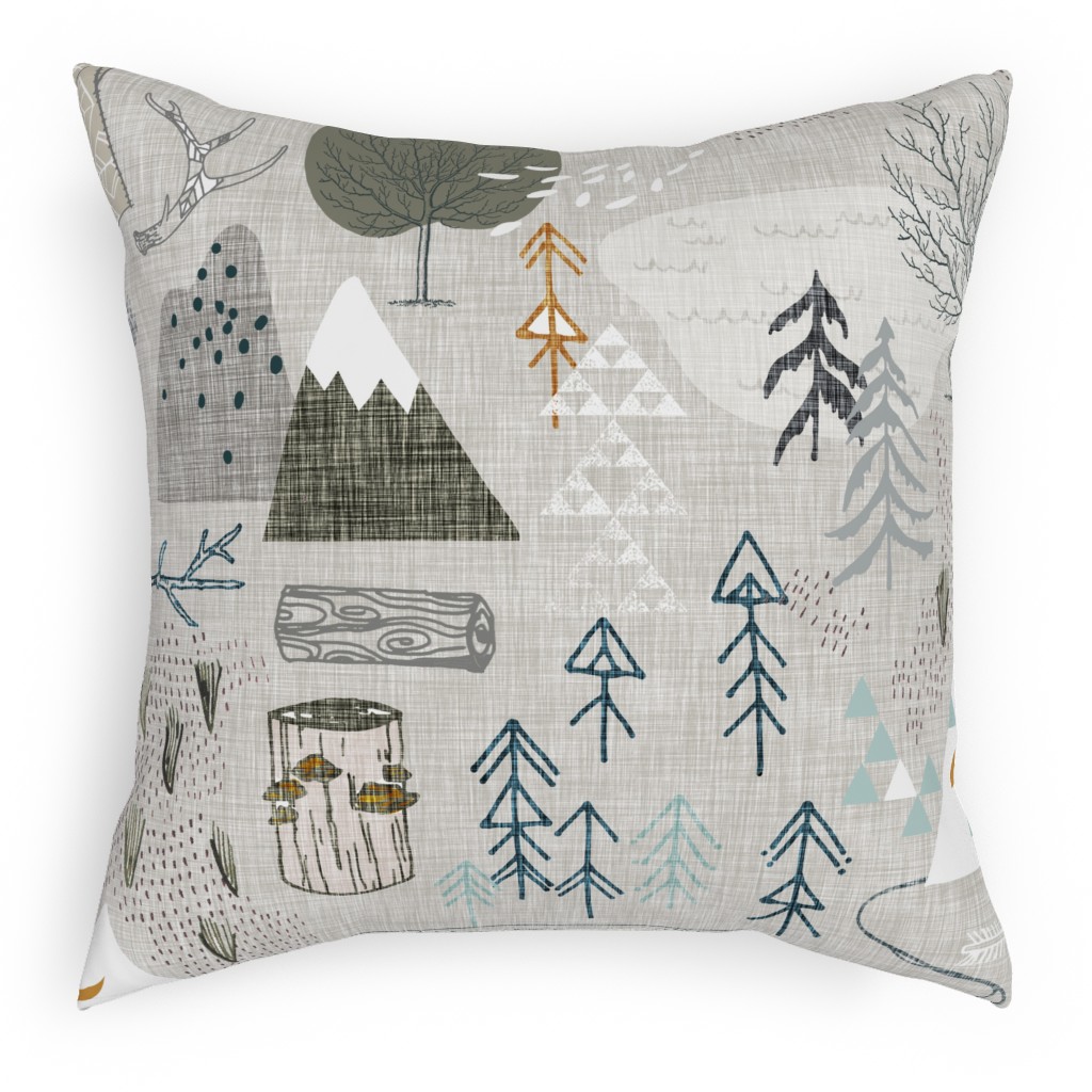 Max's Map - Gray Pillow, Woven, White, 18x18, Double Sided, Gray