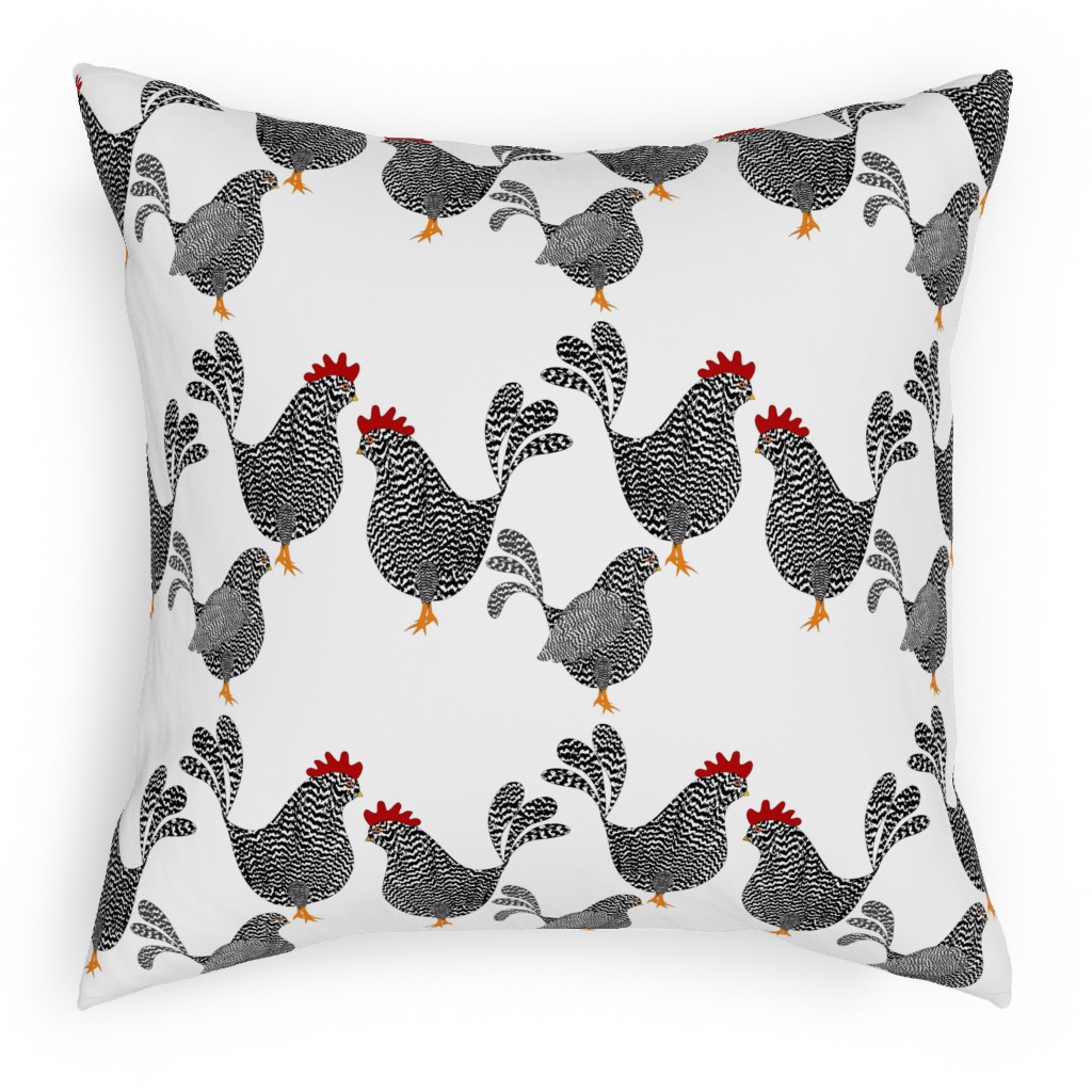 Chick Chick Chickens - Black and White Pillow, Woven, White, 18x18, Double Sided, White, White
