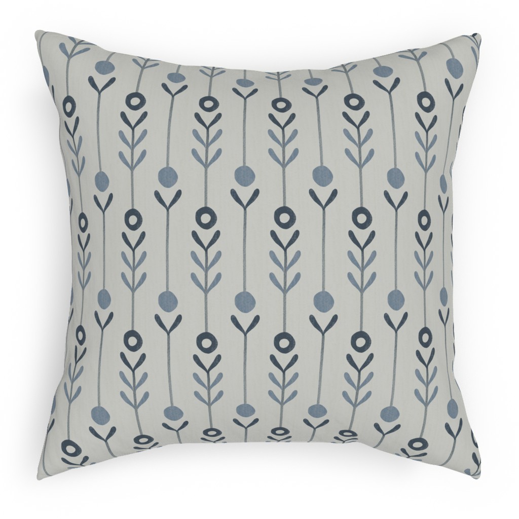 Farmhouse Flowers - Line Art Pillow, Woven, White, 18x18, Double Sided, Blue