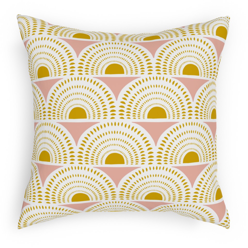 Aurora Geometric - Blush and Goldenrod Pillow, Woven, White, 18x18, Double Sided, Yellow