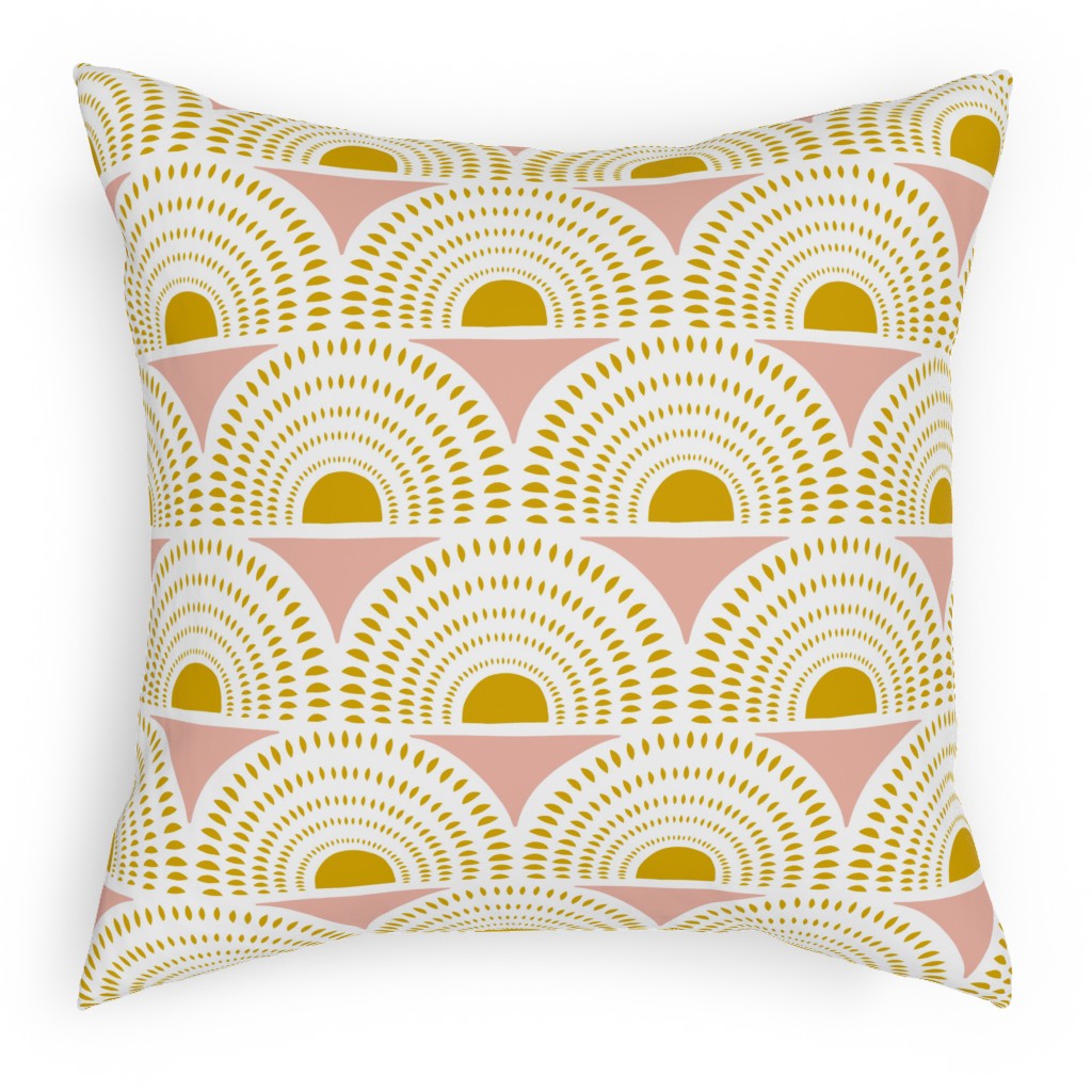 Aurora Geometric - Blush and Goldenrod Pillow, Woven, White, 18x18, Double Sided, Yellow, Classic Yellow