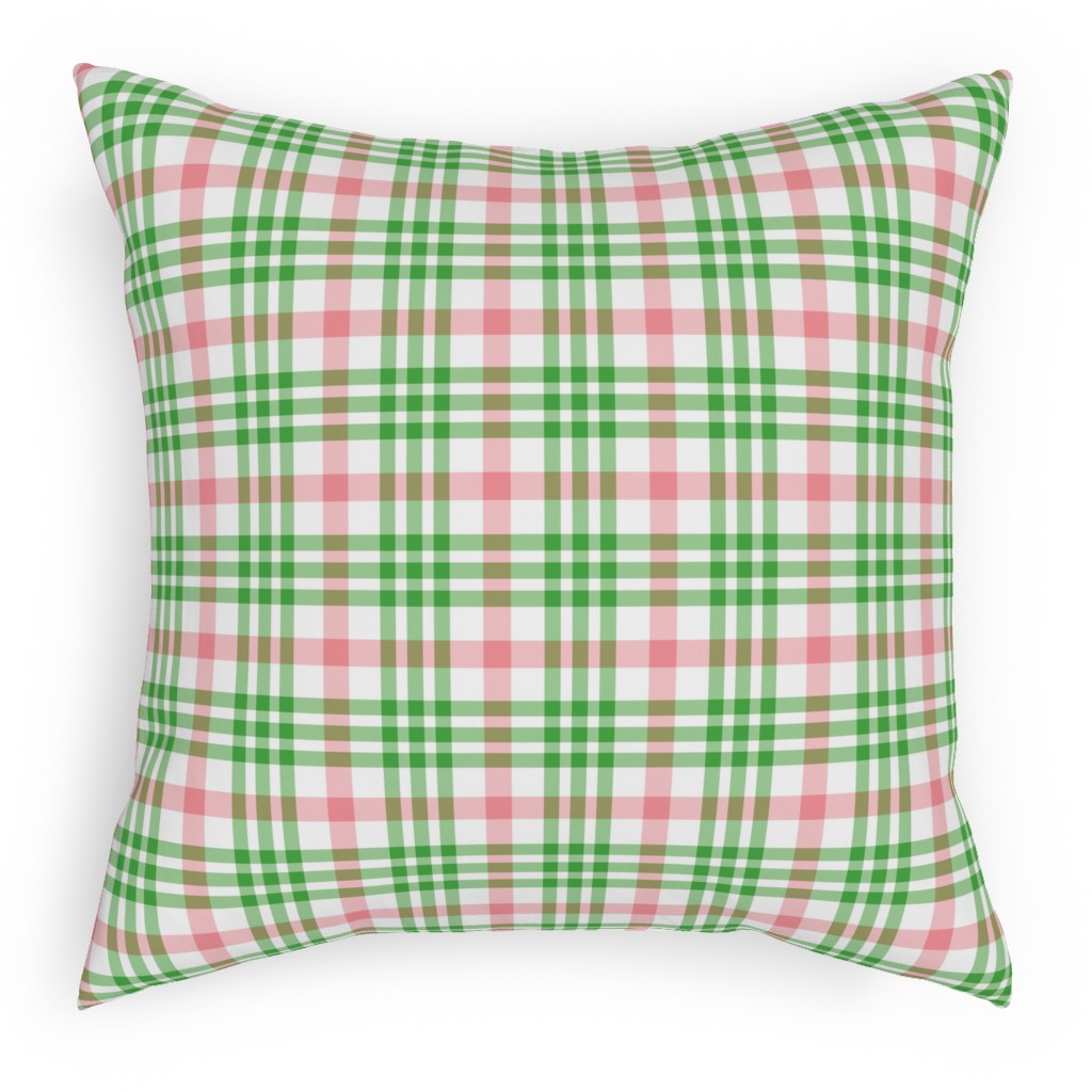 Pink, Green, and White Plaid Pillow, Woven, White, 18x18, Double Sided, Green, Classic Green