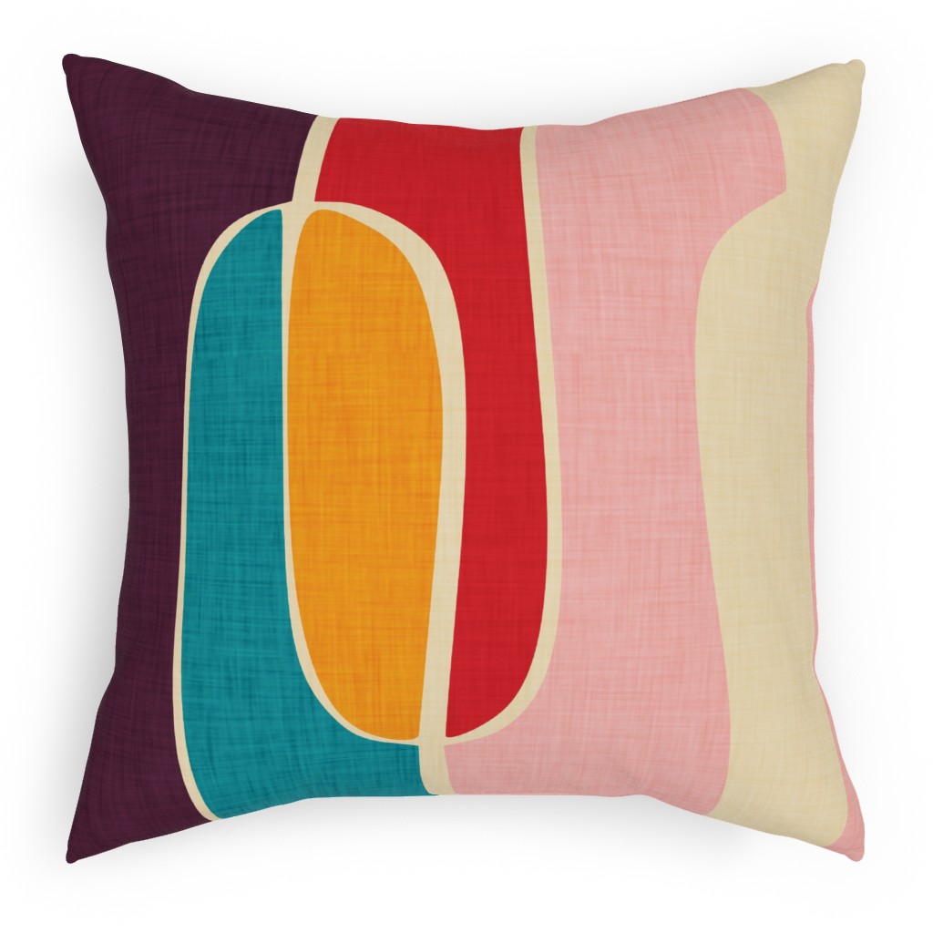 Mid Century Mod Retro Waves - Multi Pillow, Woven, White, 18x18, Double Sided, Multicolor