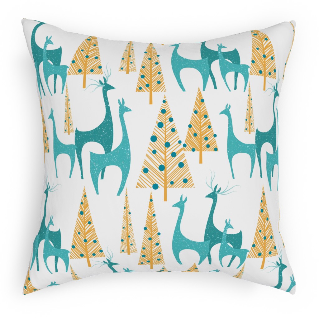 Christmas Morning Deer Pillow, Woven, White, 18x18, Double Sided, Multicolor