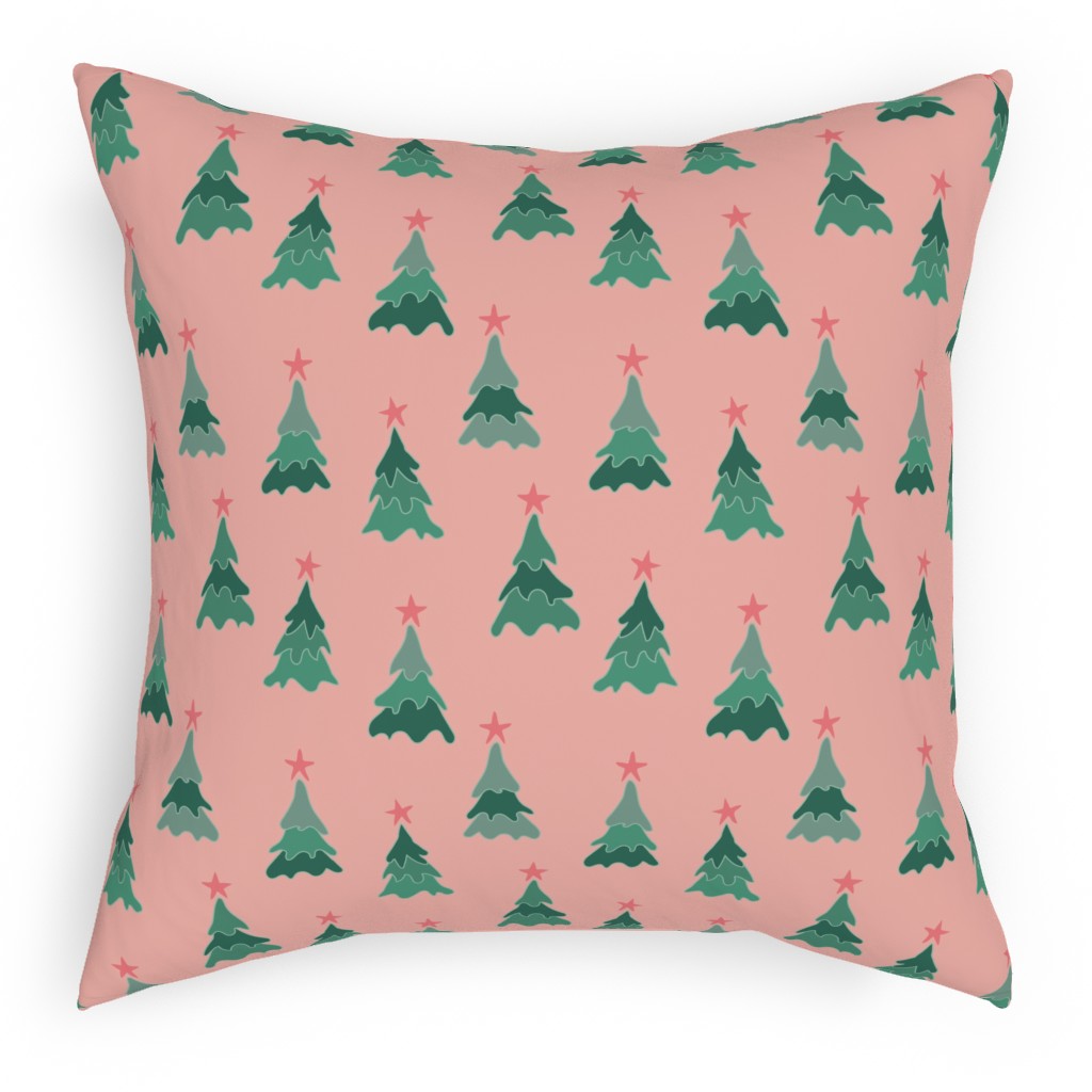 Modern Christmas Trees Pillow, Woven, White, 18x18, Double Sided, Pink, Bright Pink