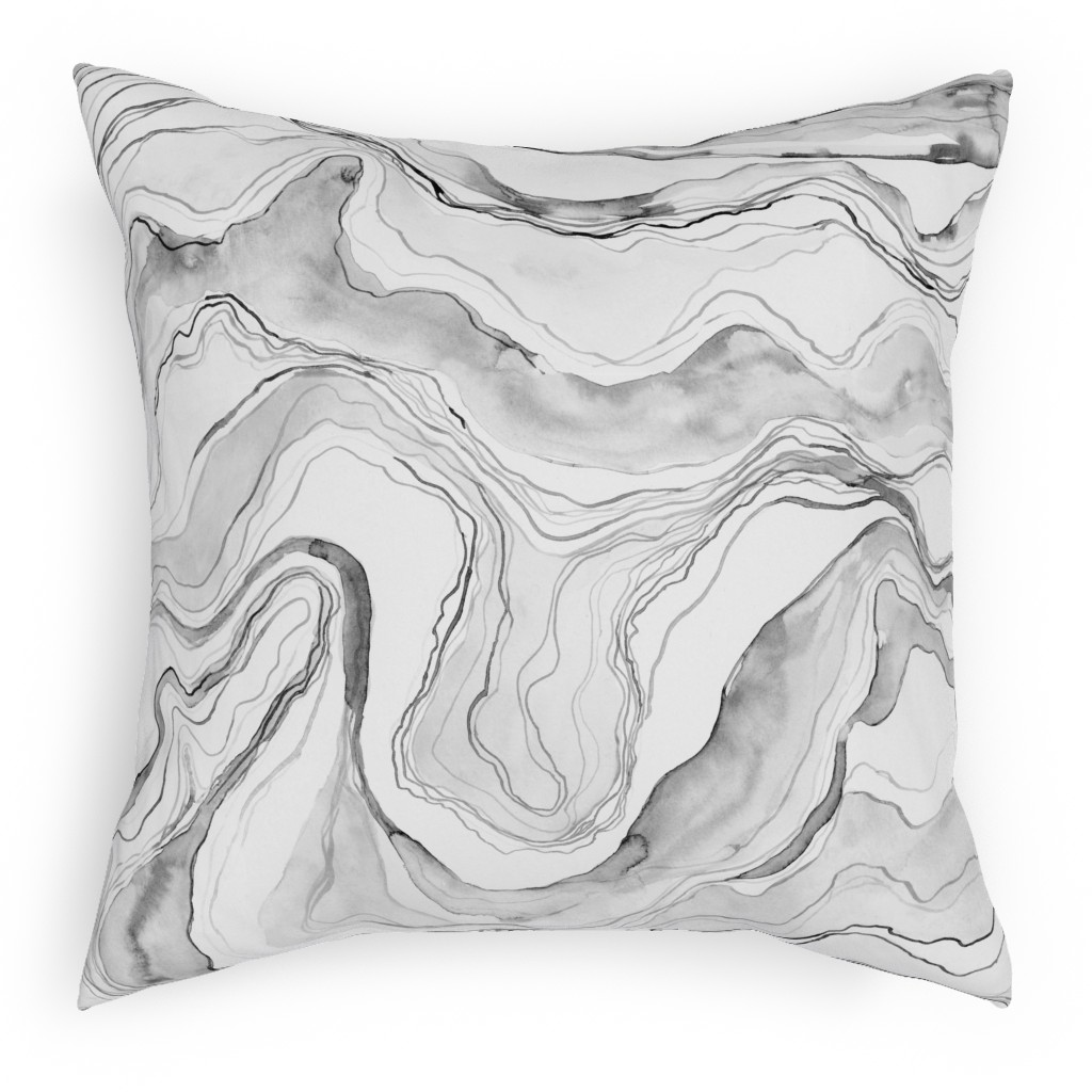 Watercolor Marble Pillow, Woven, White, 18x18, Double Sided, Gray
