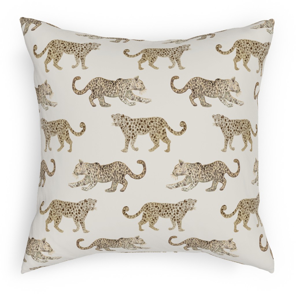 Leopard Parade Pillow, Woven, White, 18x18, Double Sided, Beige