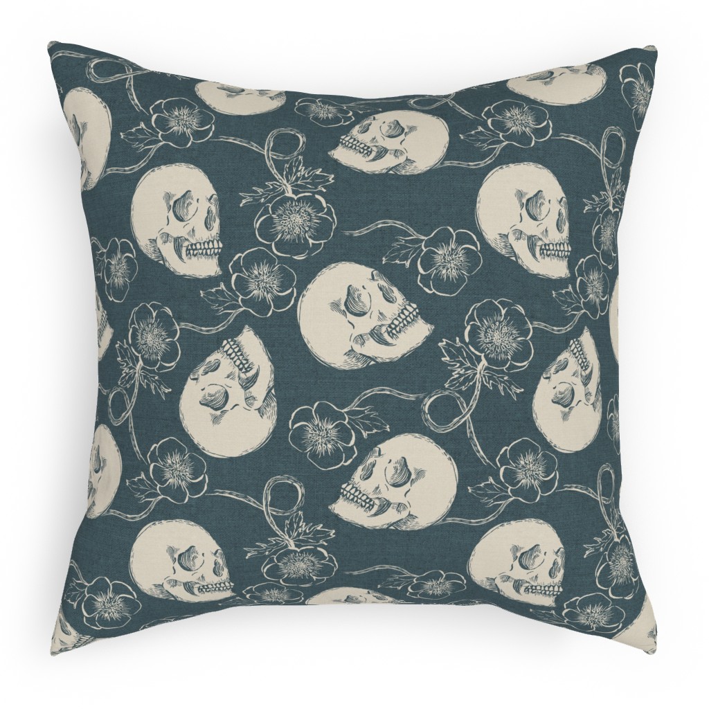 Skulls and Anemones - Grey Pillow, Woven, White, 18x18, Double Sided, Gray, Gray