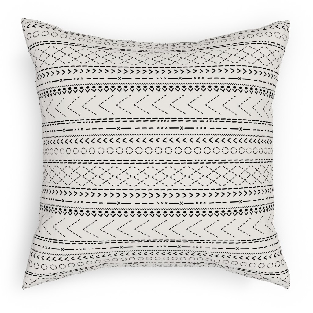 Minimal Mudcloth Bohemian - Light Pillow, Woven, White, 18x18, Double Sided, Beige