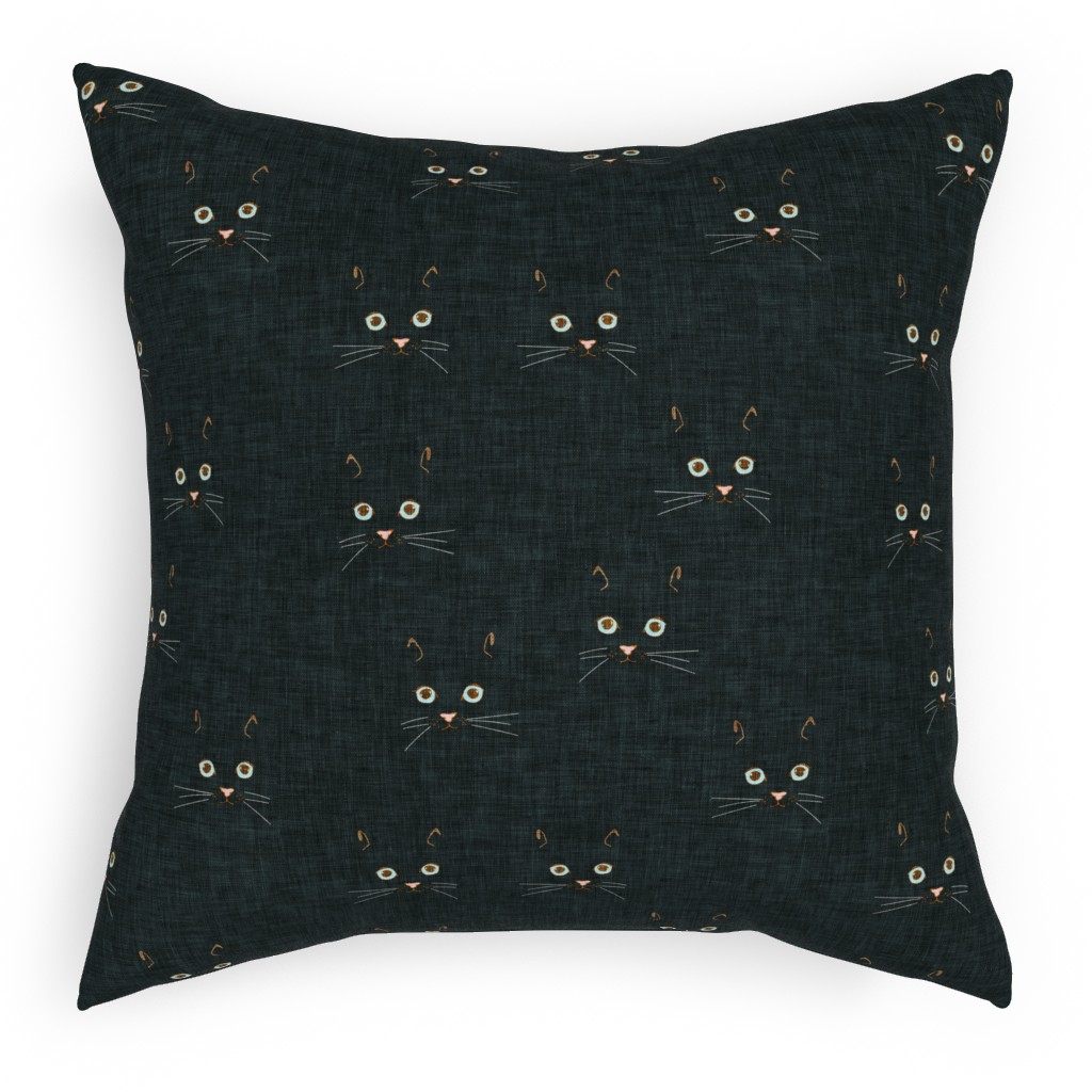 Cat Face - Black Pillow, Woven, White, 18x18, Double Sided, Black, Black