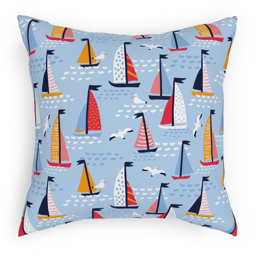 Regatta Pillow, Woven, White, 18x18, Double Sided, Blue
