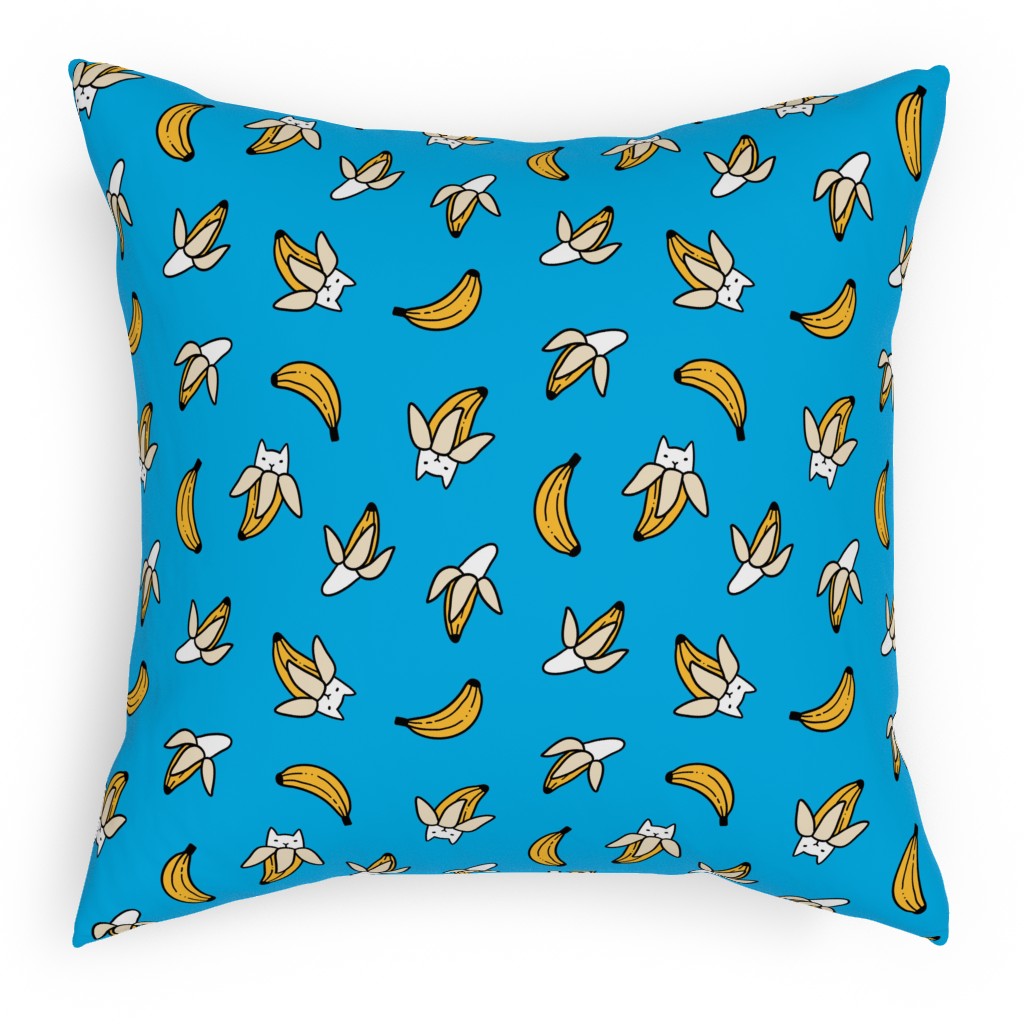 Funny Yummy Banana Cats - Blue Pillow, Woven, White, 18x18, Double Sided, Blue, True Blue