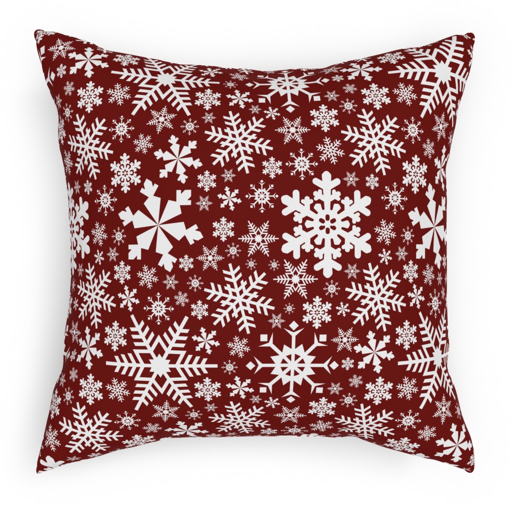 Christmas White Snowflakes on Red Background Pillow, Woven, White, 18x18, Double Sided, Red, Red