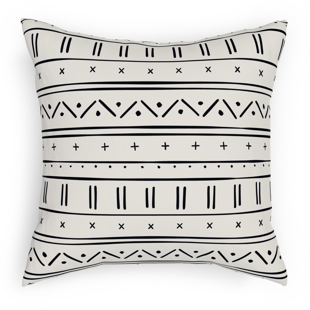 African Inspired Mudcloth - Black and Beige Pillow, Woven, White, 18x18, Double Sided, Beige, Pearl